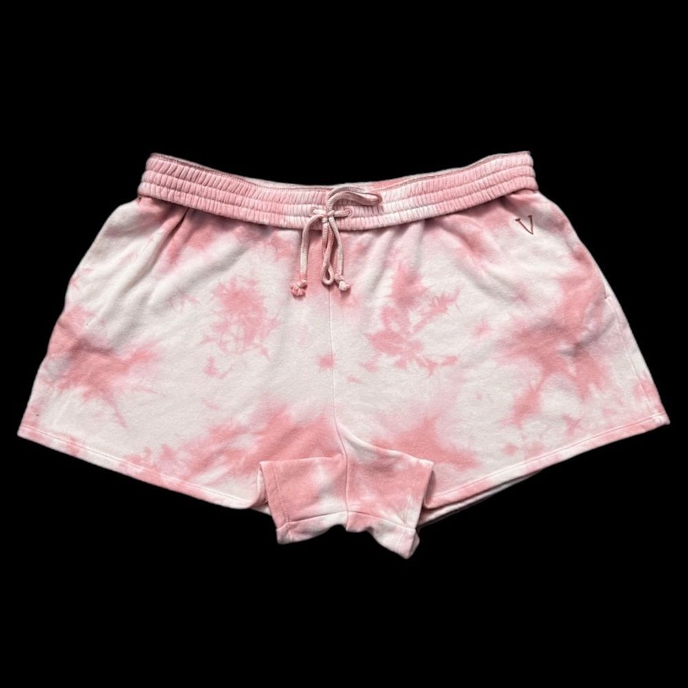 Victorias Secret High Waist Comfy Fleece Shorts pink tie dye Xlarge